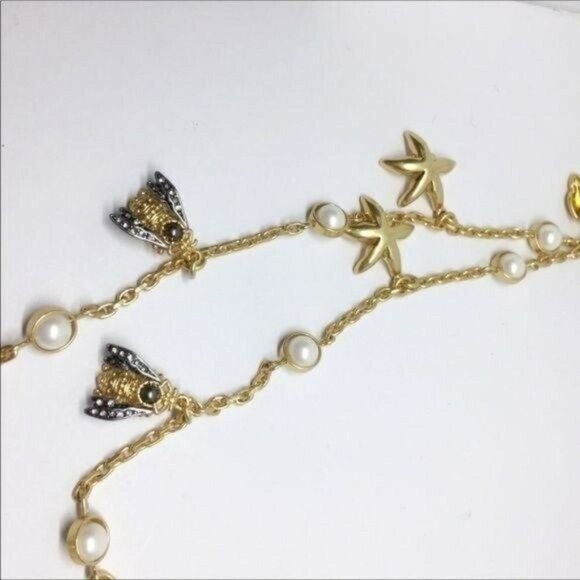 NWOT Tory Burch Gold Bee Pearl Long Necklace - Picture 5 of 7